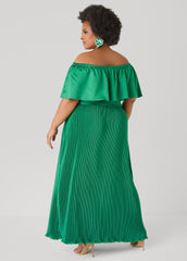 Off The Shoulder Satin Maxi Dress
