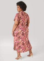 Tie Neck Printed Midaxi Dress