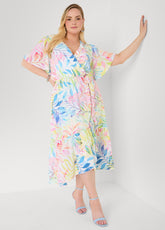 Faux Wrap Watercolor Floral Dress