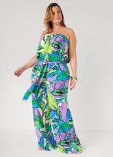 Strapless Leaf Print Jumpsuit