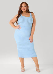 Checked Textured Midi Skirt