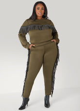 Studded Fringed Track Pants