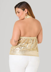 Tie Neck Polka Dot Halter Top
