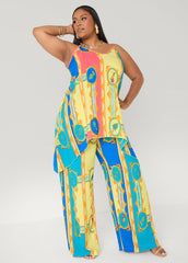 Scarf Print Wide Leg Pants