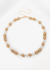 Gold Stone And Faux Pearl Necklace