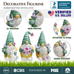 Set of Three Gardening Gnome Figurines