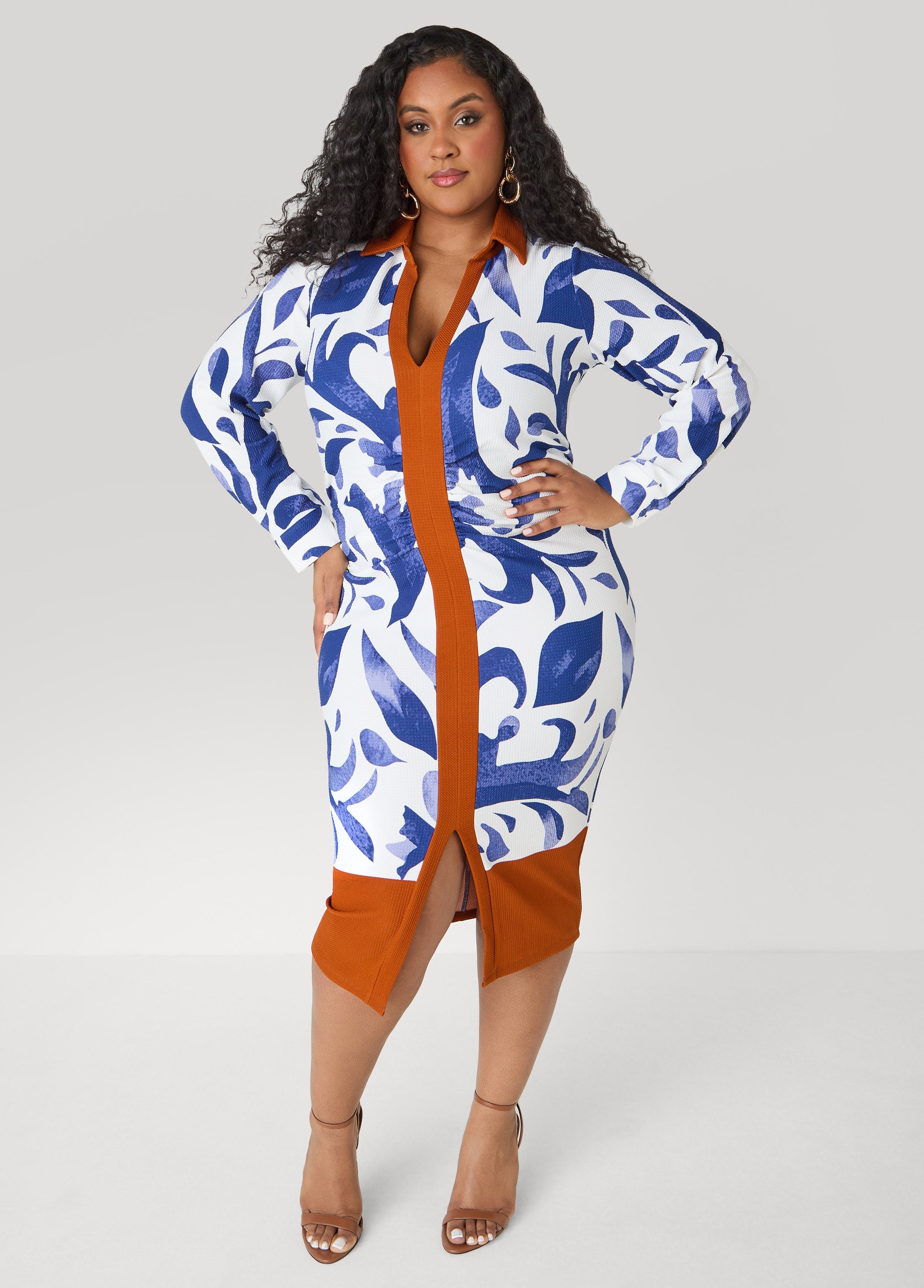 Tall Ruched Leaf Print Bodycon Dress