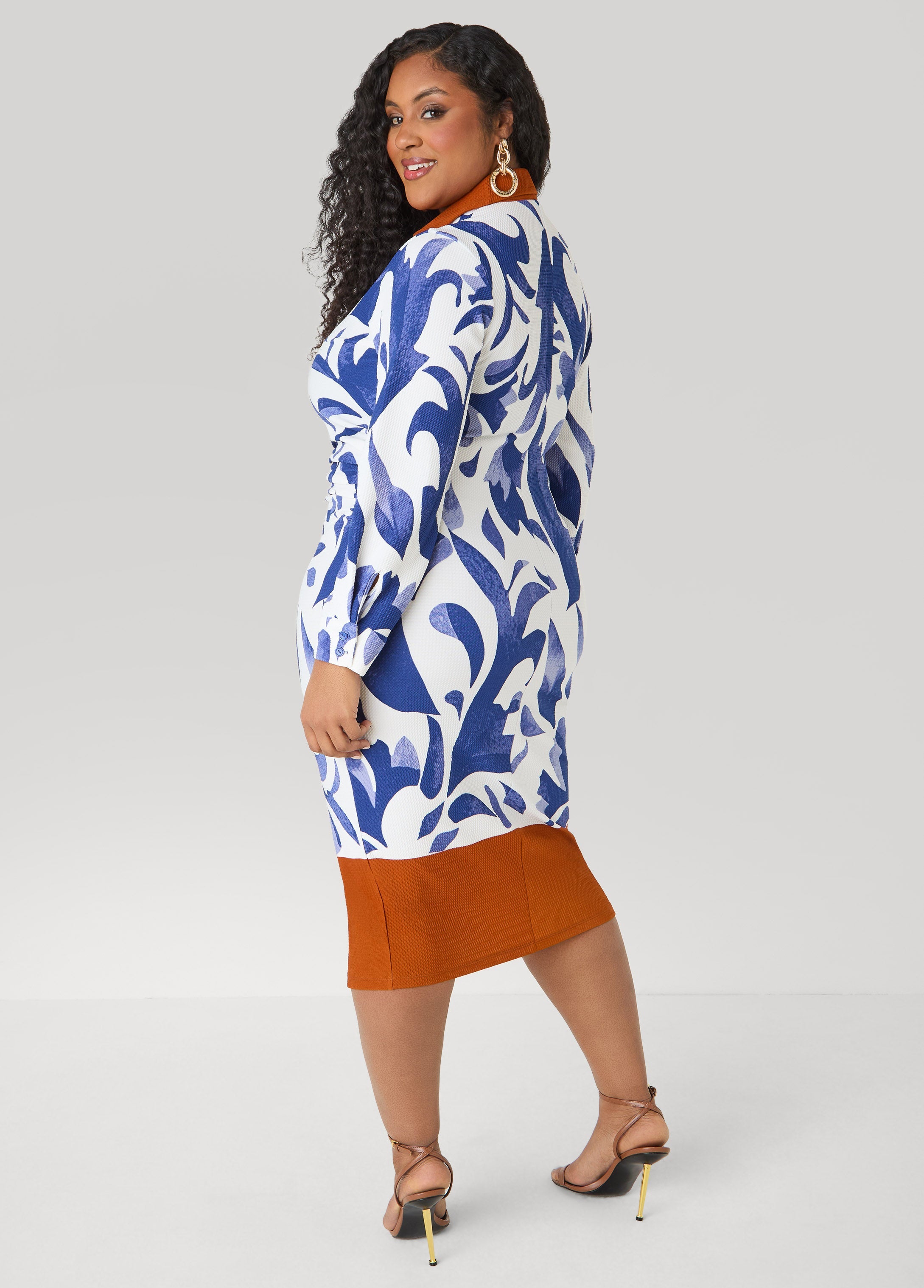 Ruched Leaf Print Bodycon Dress
