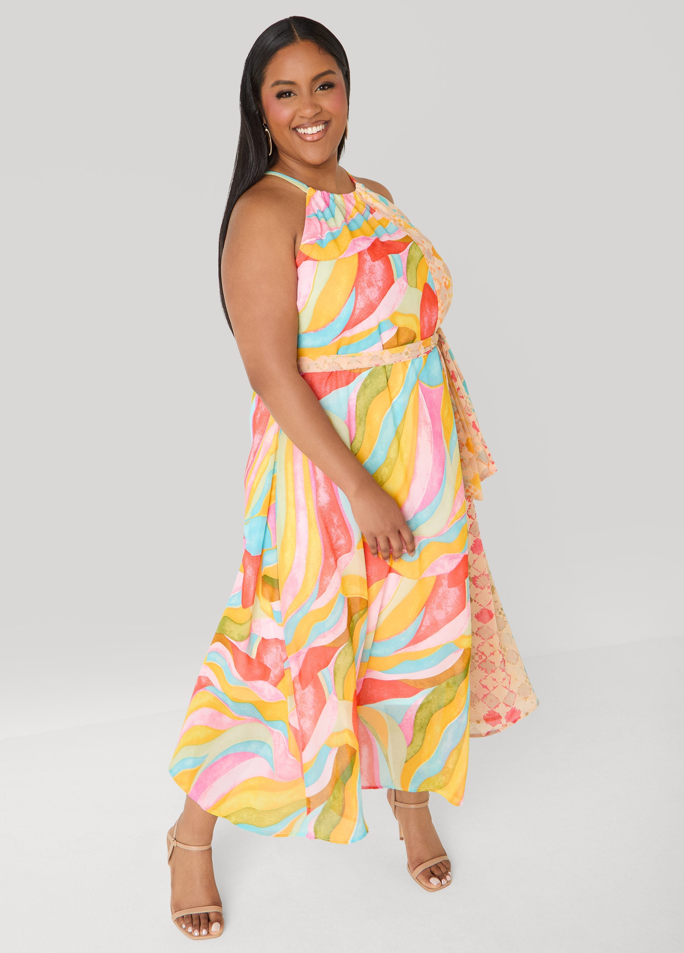Tall Belted Scarf Print Maxi Dress