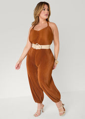Plisse Satin Balloon Leg Jumpsuit