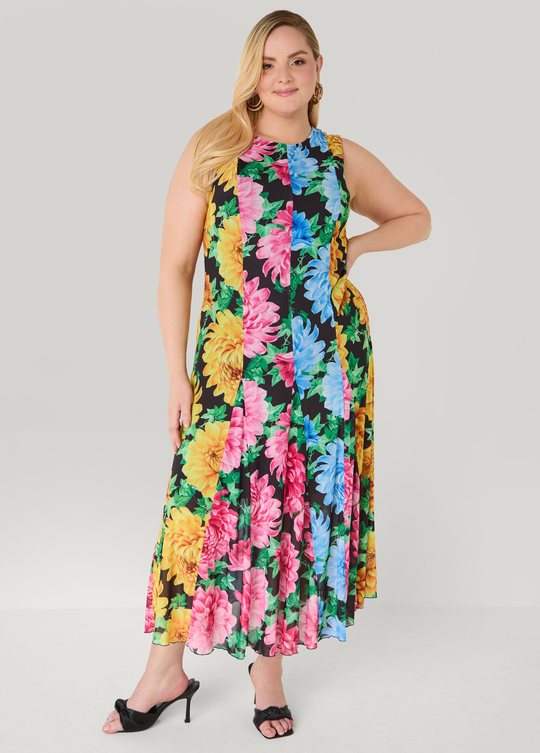 Floral Print Mesh Maxi Dress