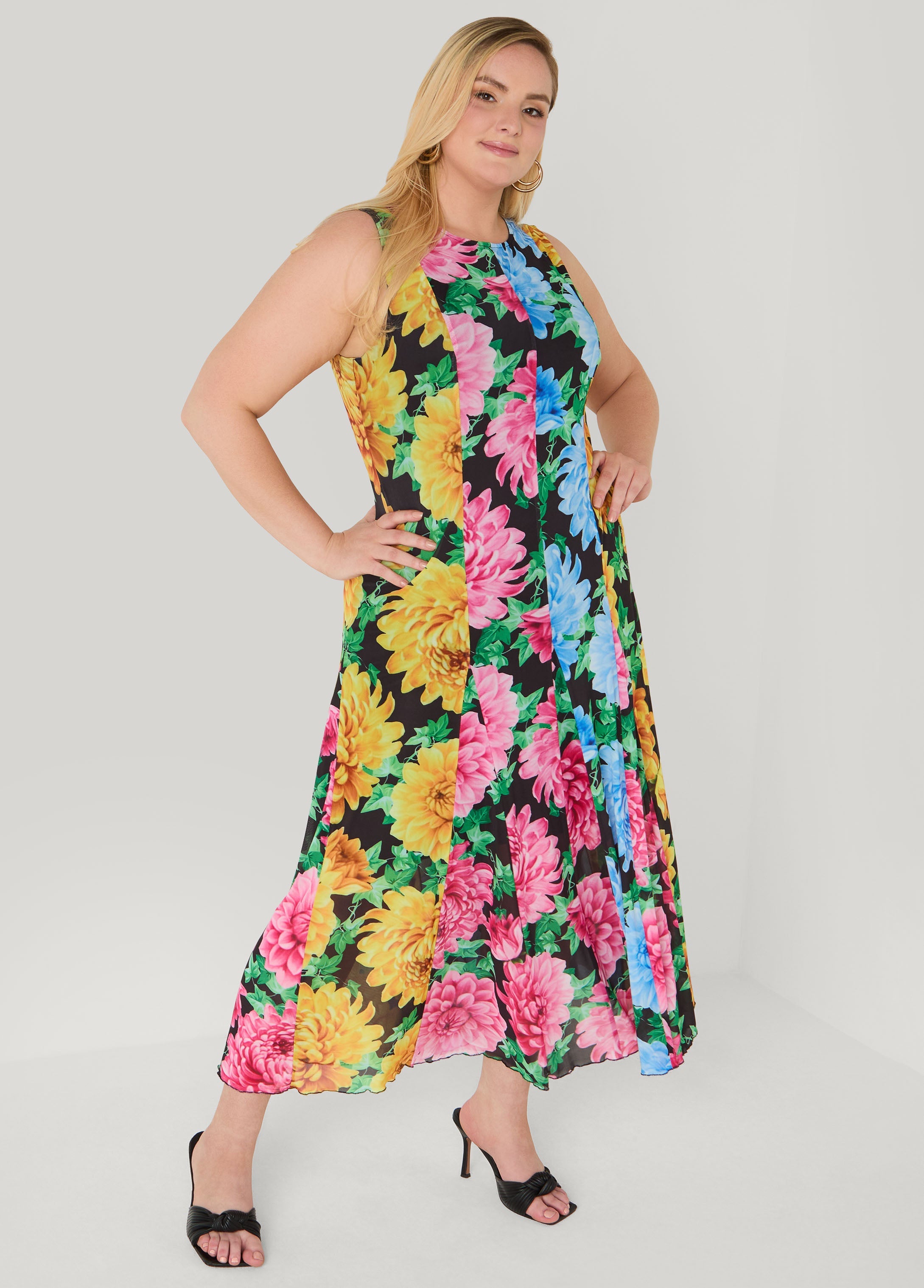 Floral Print Mesh Maxi Dress