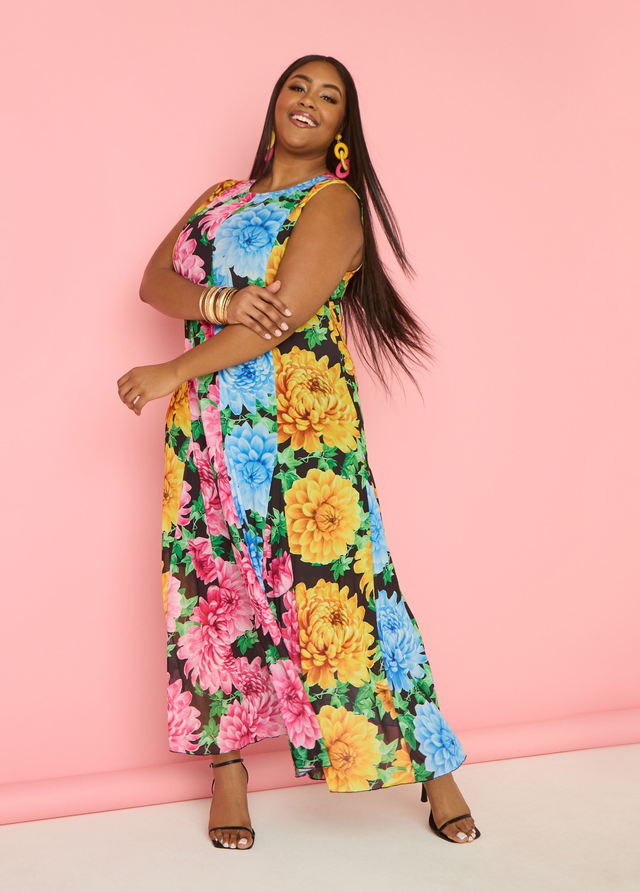 Tall Floral Print Mesh Maxi Dress