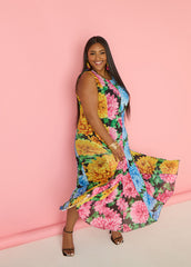 Floral Print Mesh Maxi Dress
