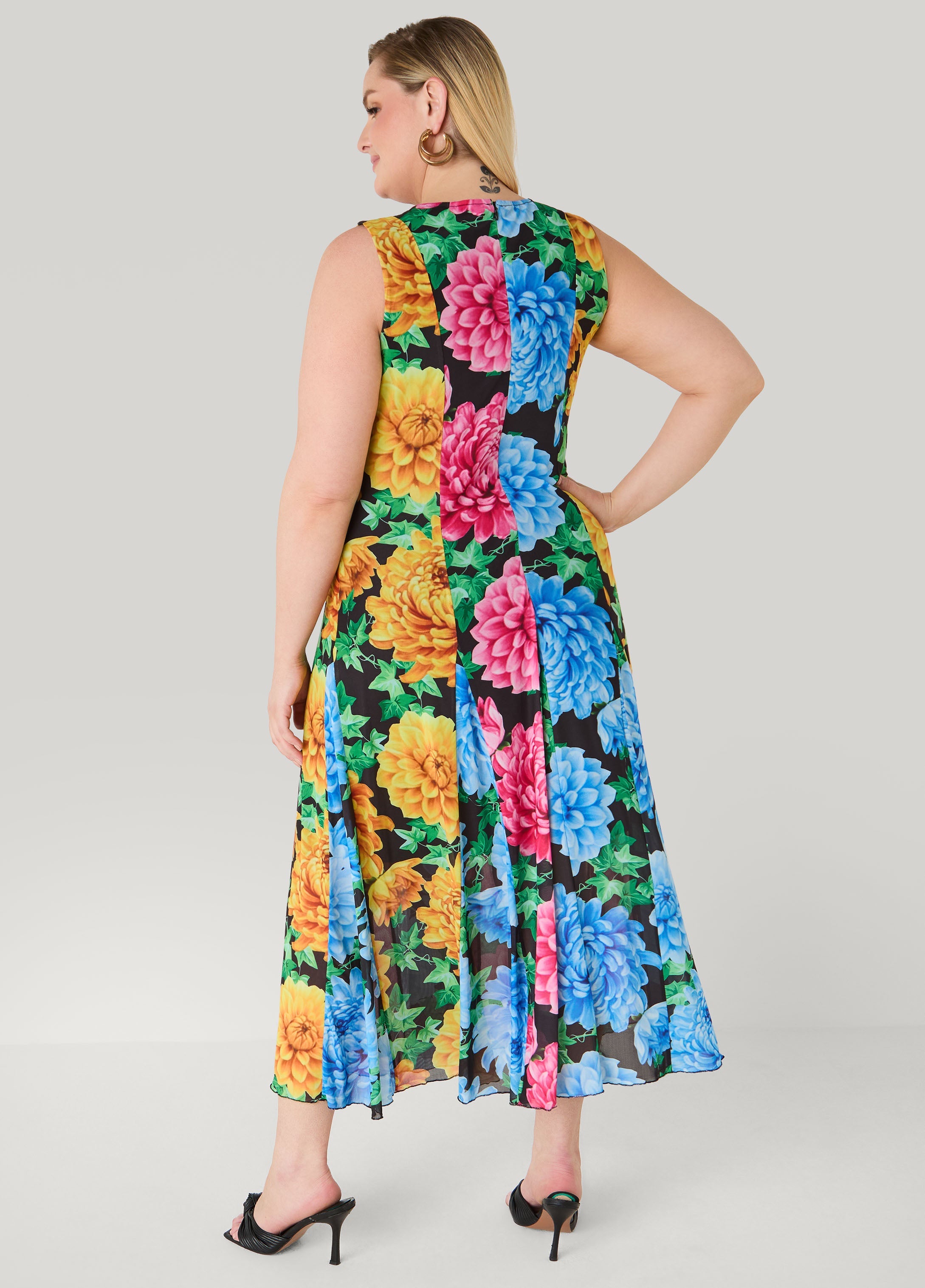 Floral Print Mesh Maxi Dress