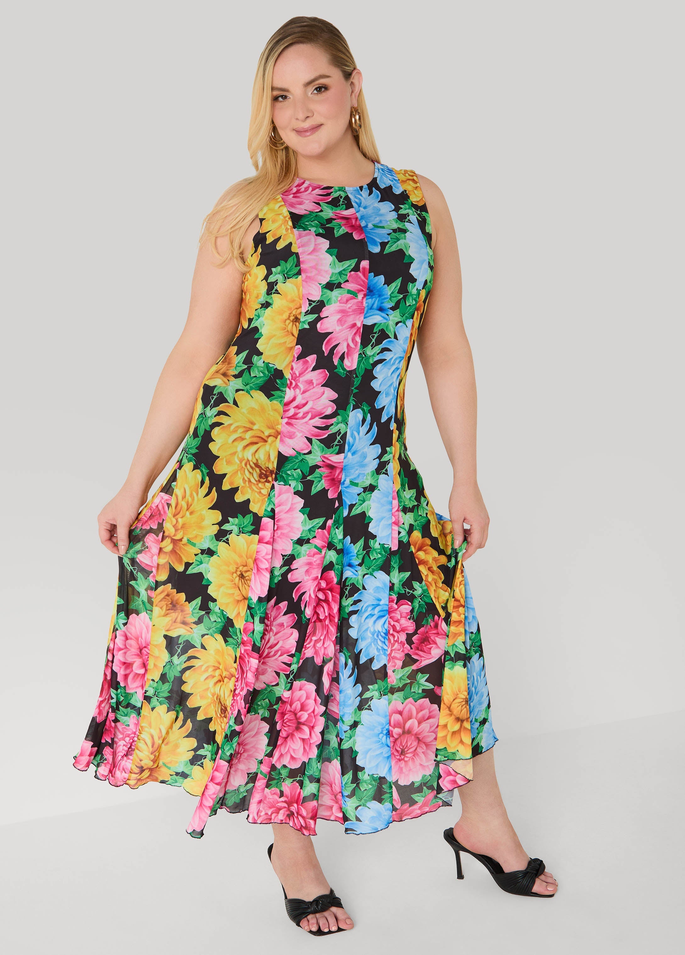 Floral Print Mesh Maxi Dress