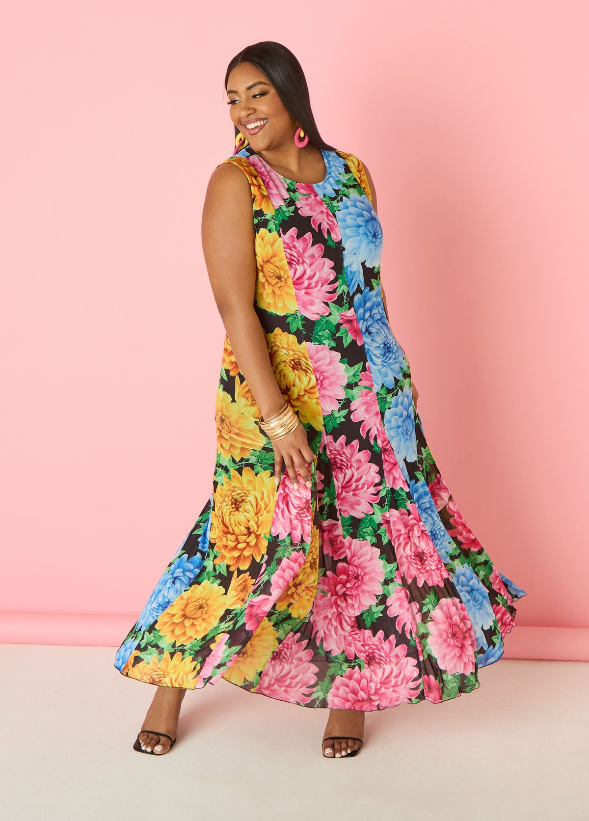 Tall Floral Print Mesh Maxi Dress