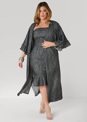 Ruffled Textured Denim Duster