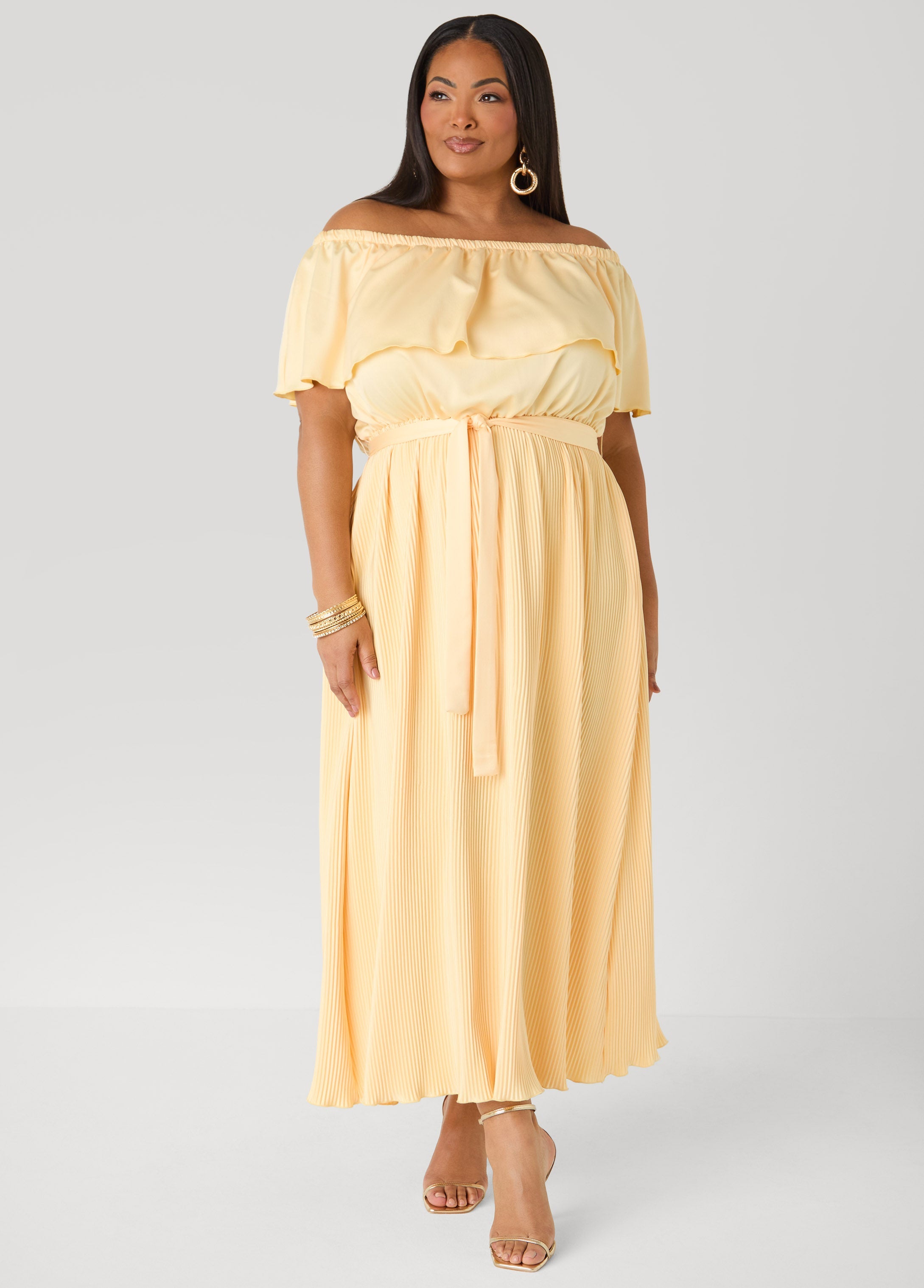 Off The Shoulder Satin Maxi Dress