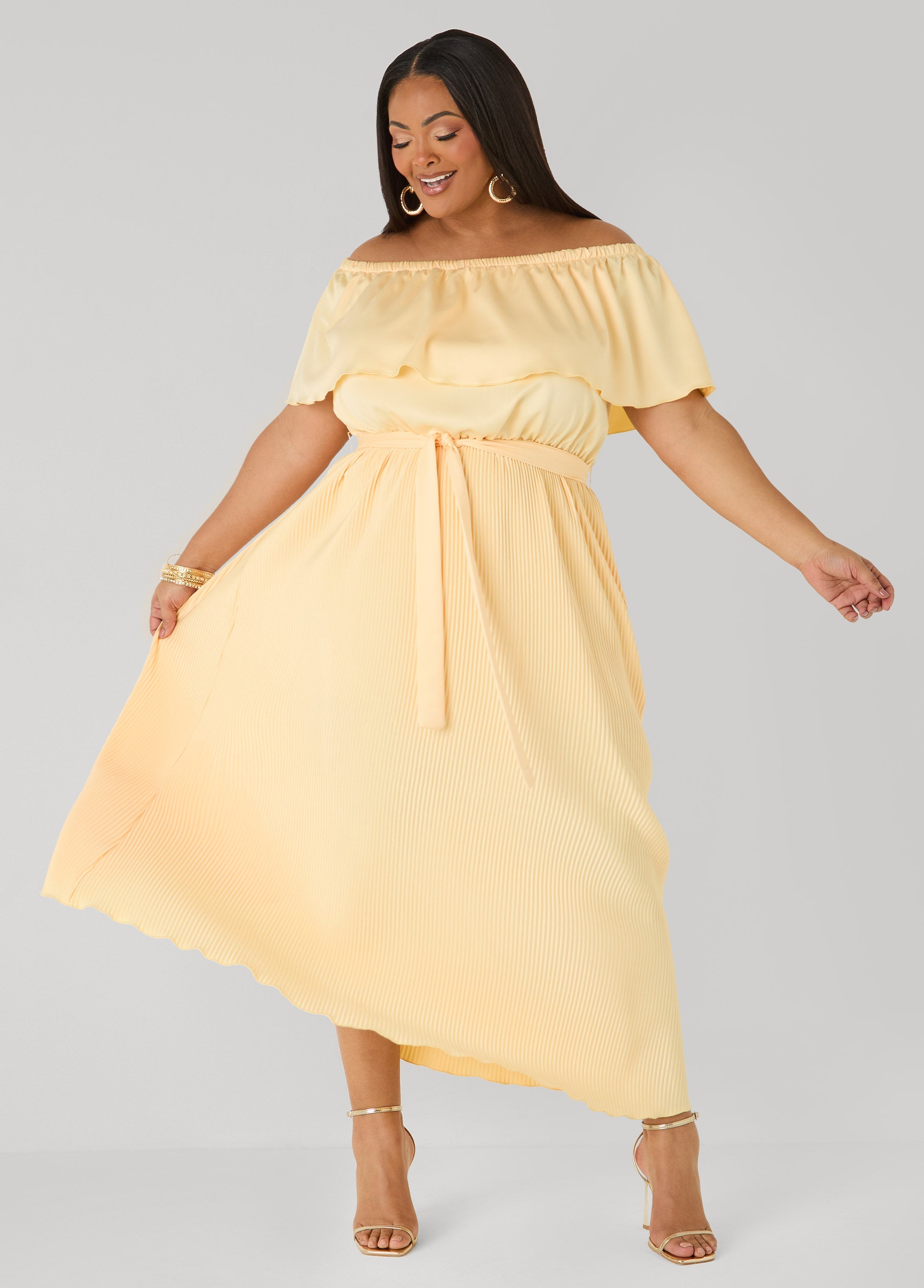 Off The Shoulder Satin Maxi Dress