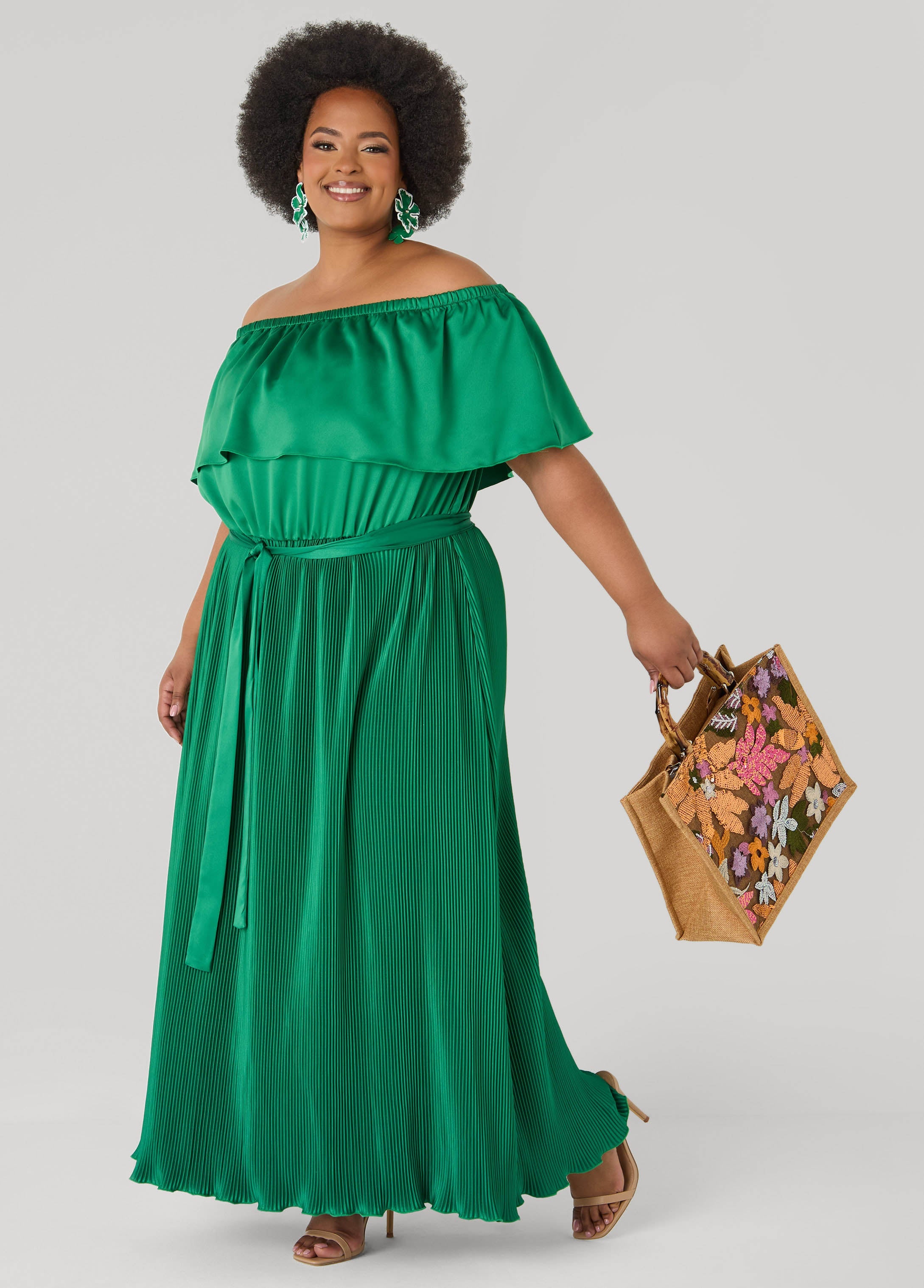 Off The Shoulder Satin Maxi Dress