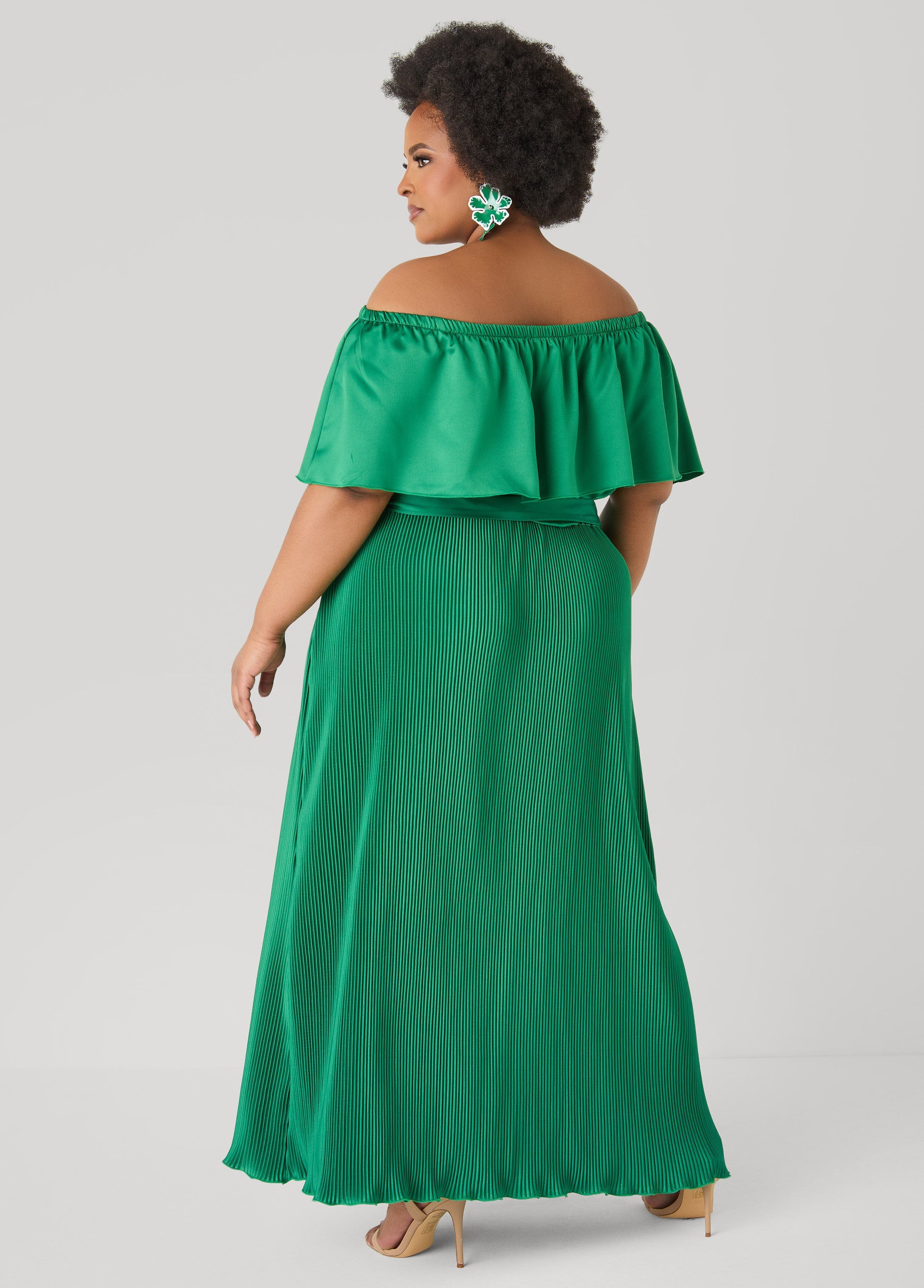 Off The Shoulder Satin Maxi Dress