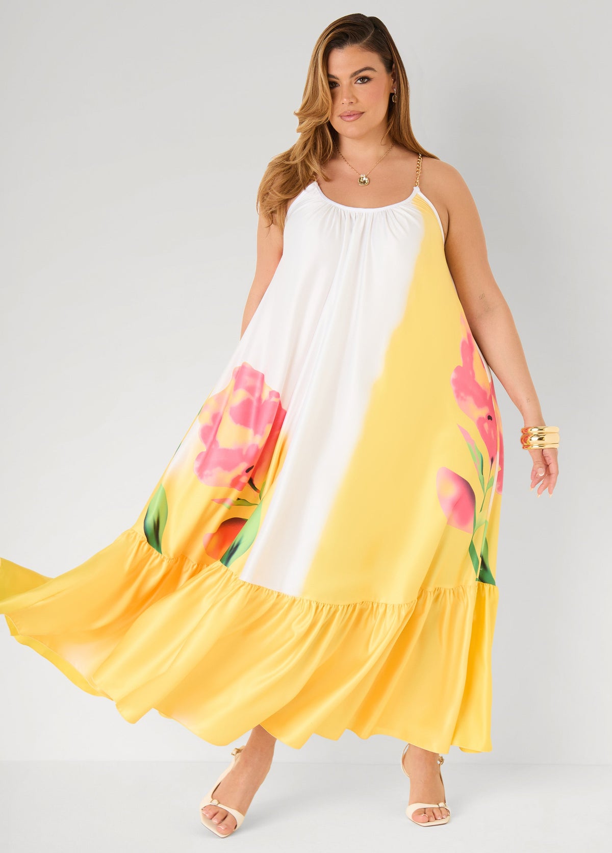 Chain Trimmed Floral Maxi Dress