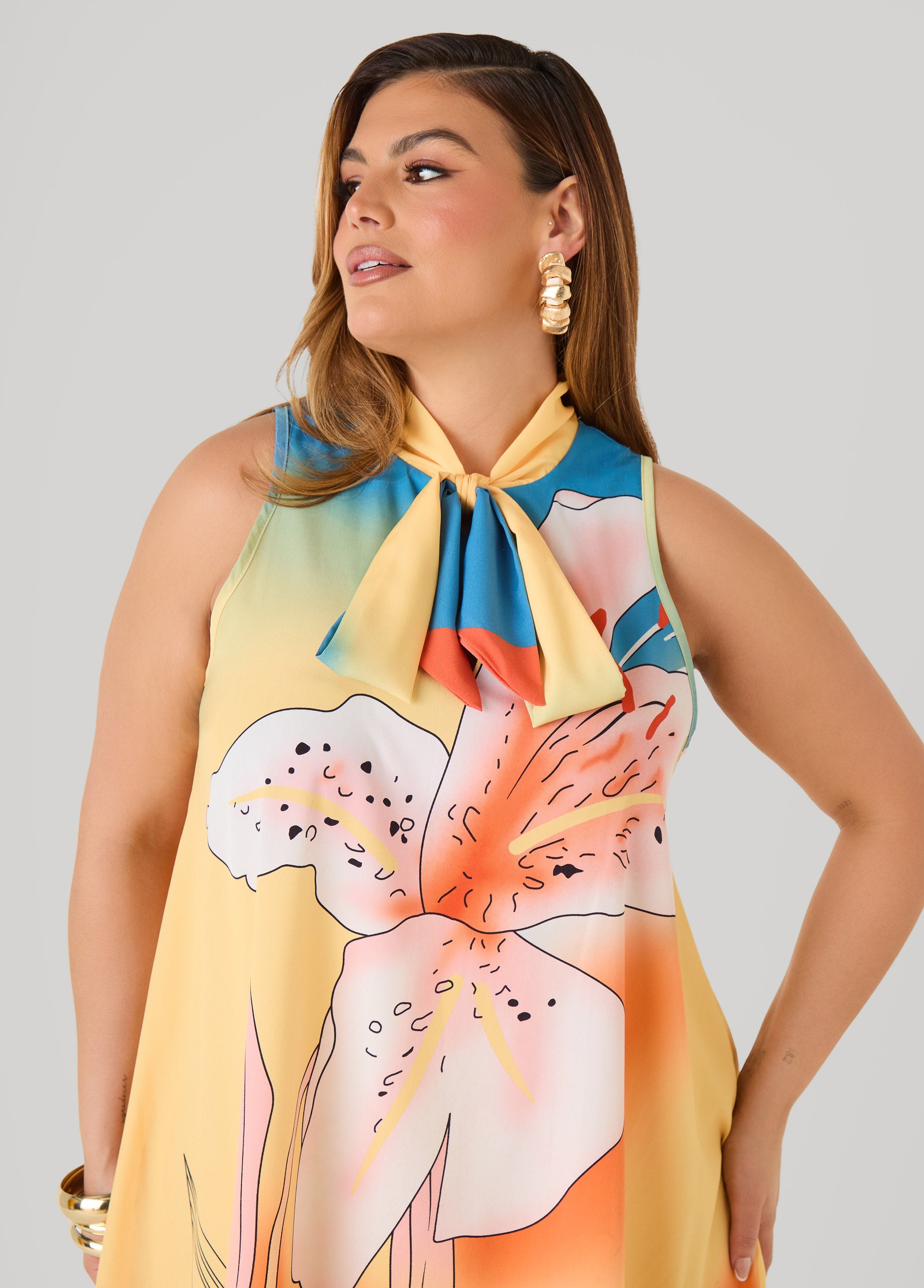 Tie Neck Floral Print Dress
