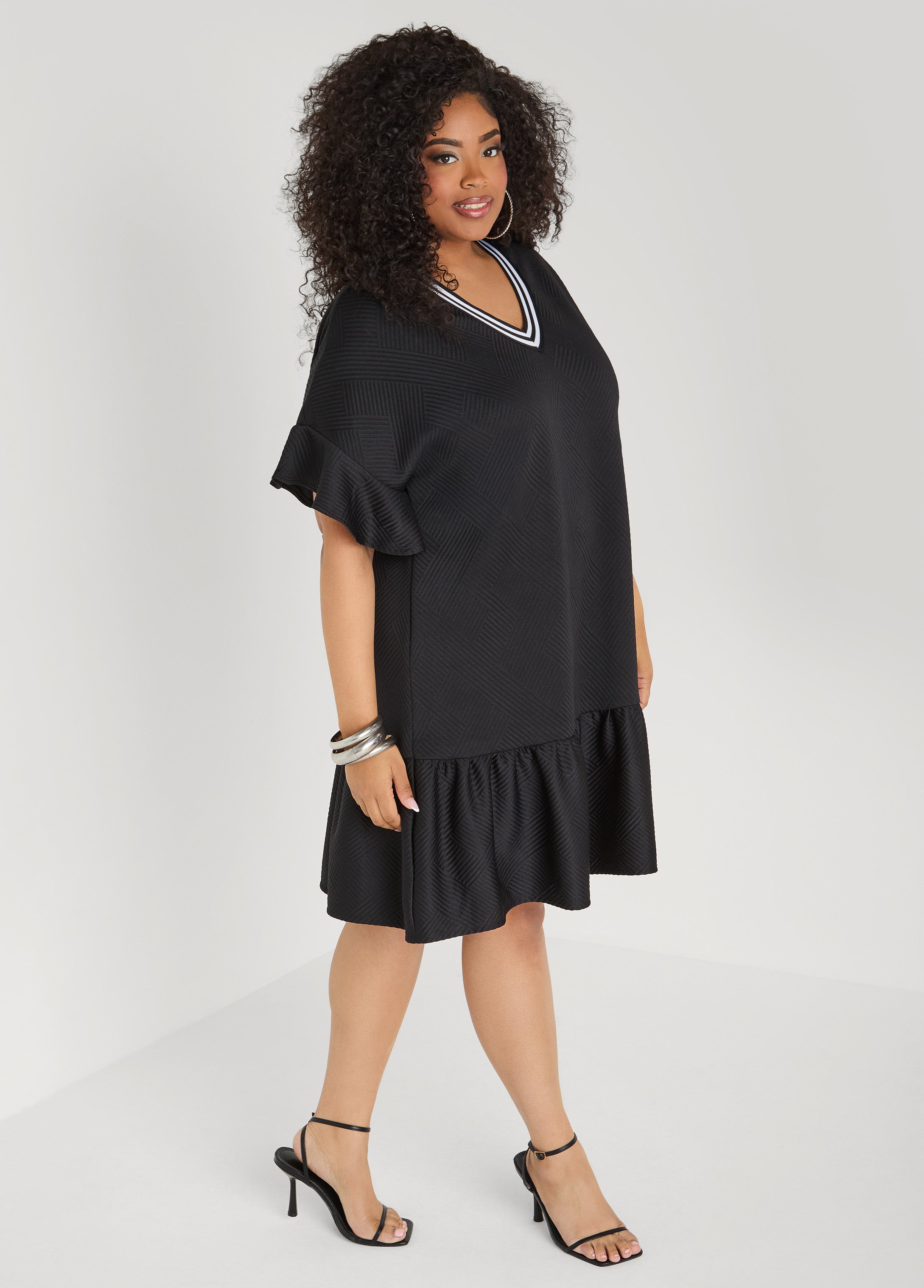 Ruffled Textured Babydoll Dress