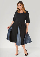Denim Paneled A Line Dress