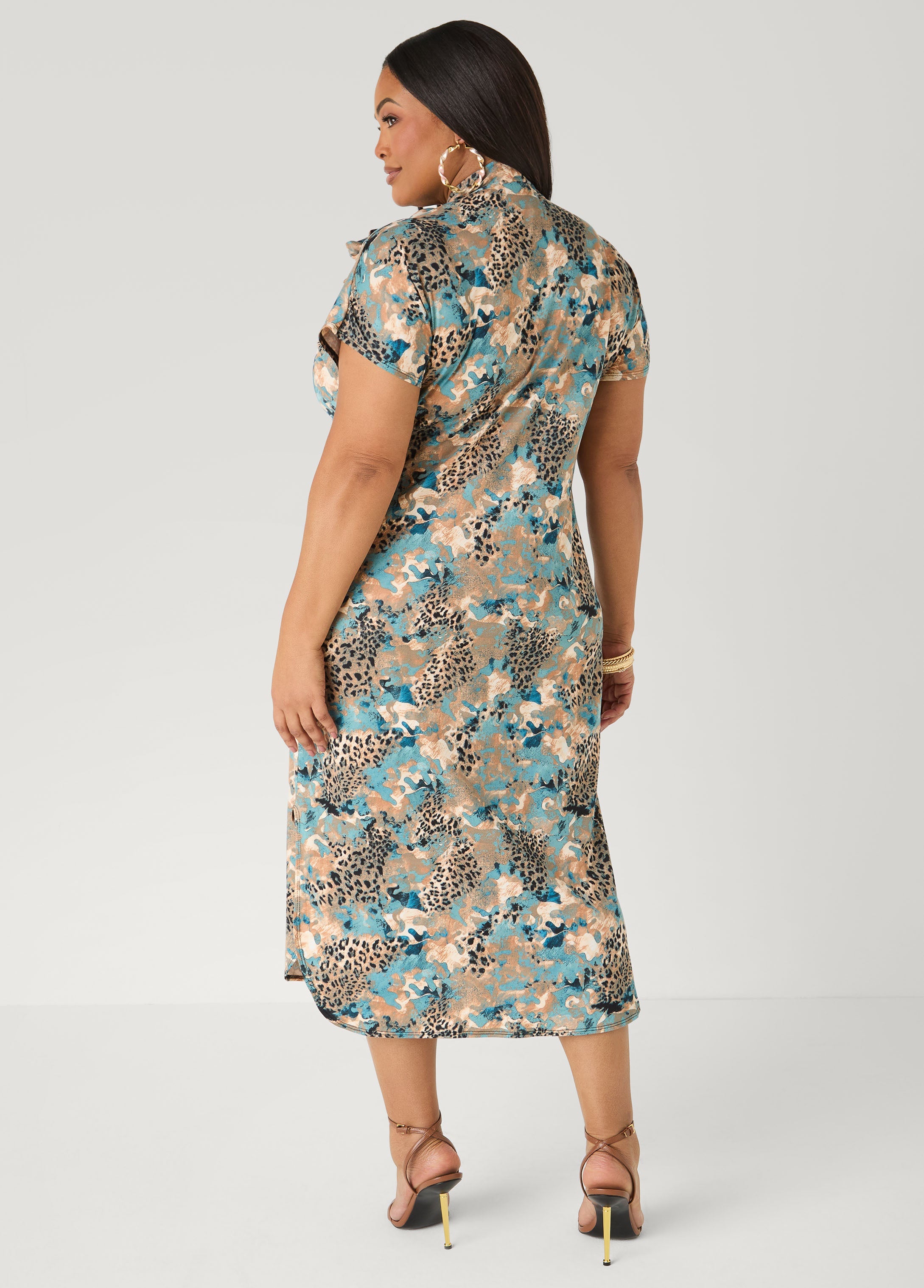 Tie Neck Printed Midaxi Dress