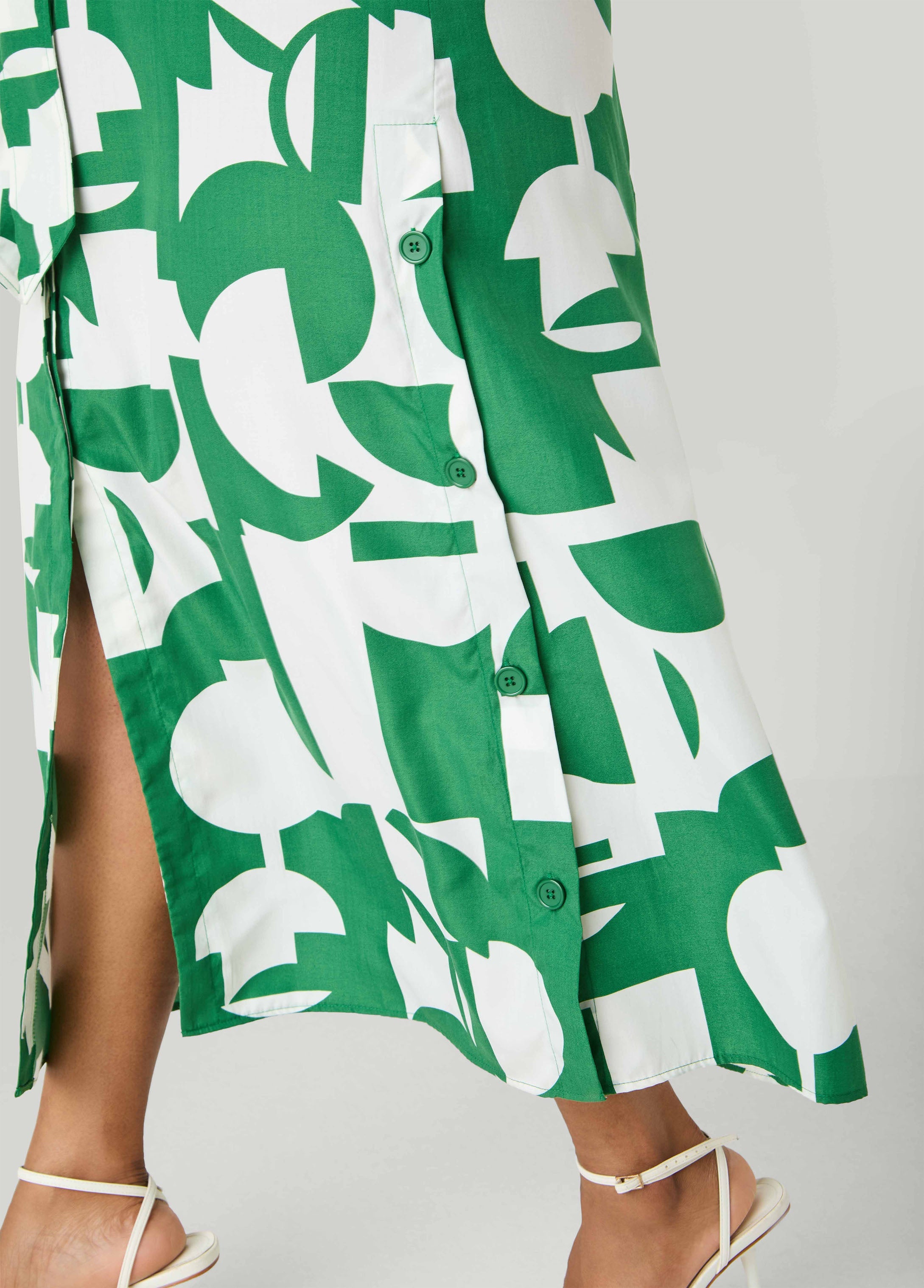 Button Detail Geo Maxi Shirtdress