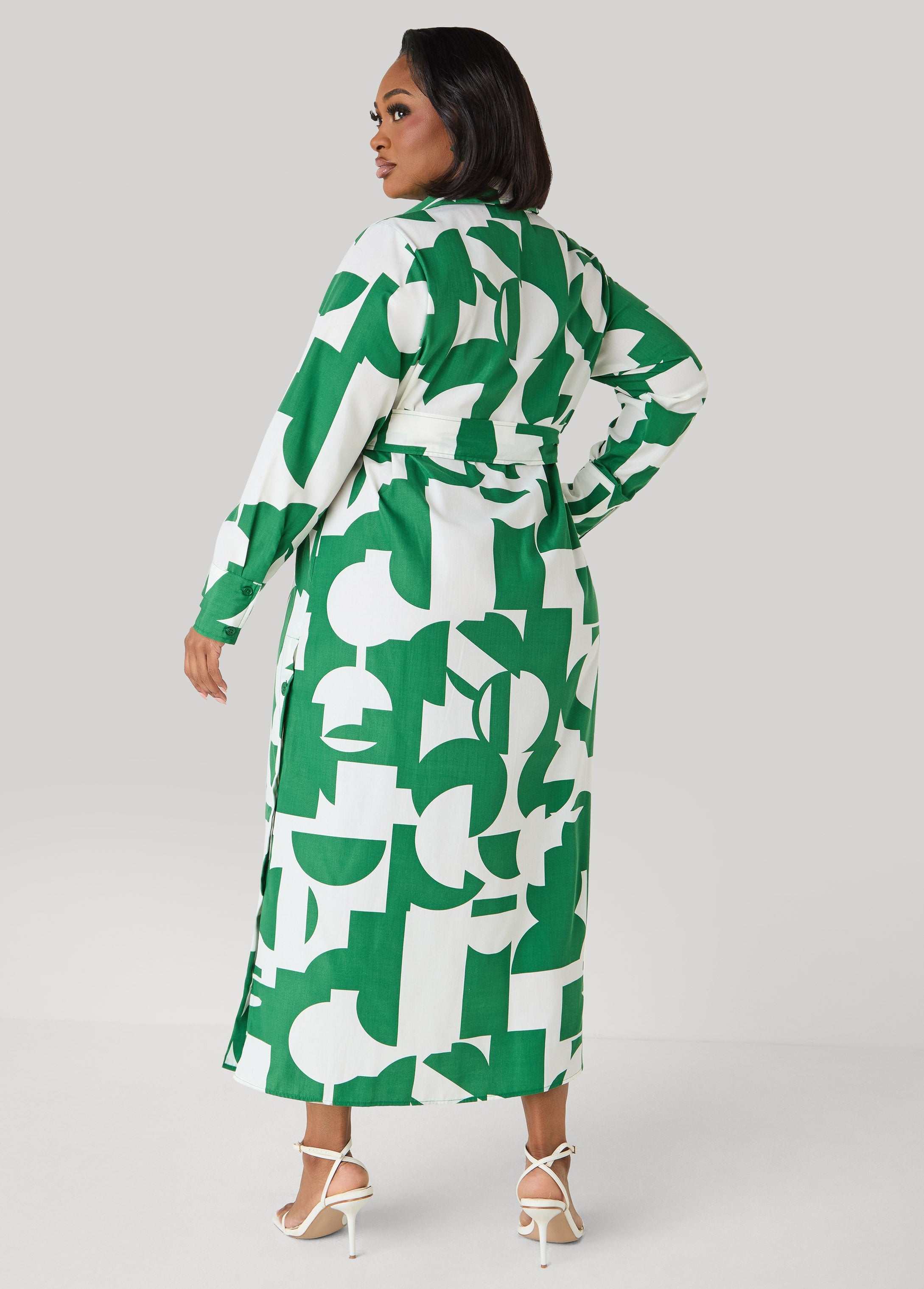 Button Detail Geo Maxi Shirtdress