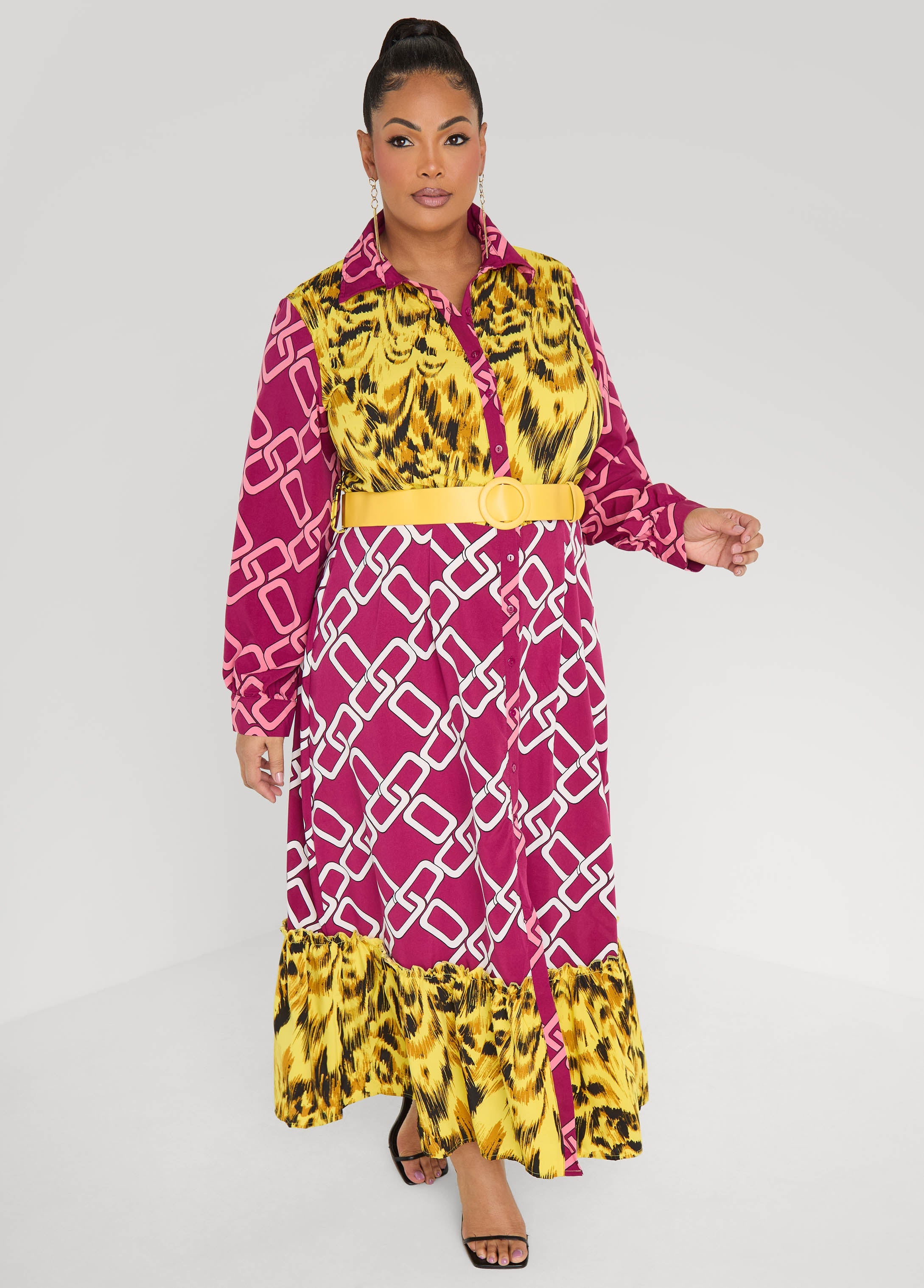 Belted Printed Maxi Shirtdress