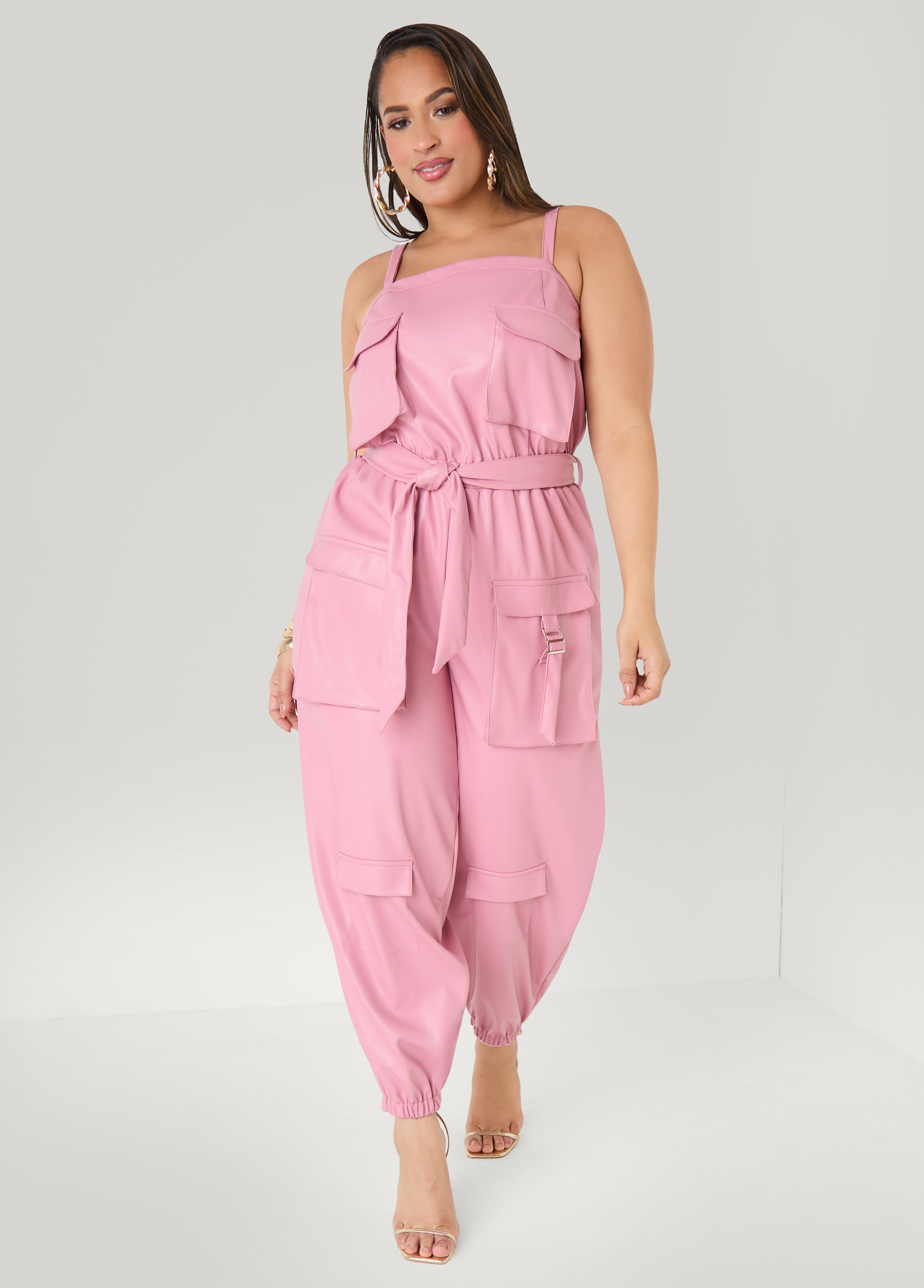 Faux Leather Joggers Jumpsuit