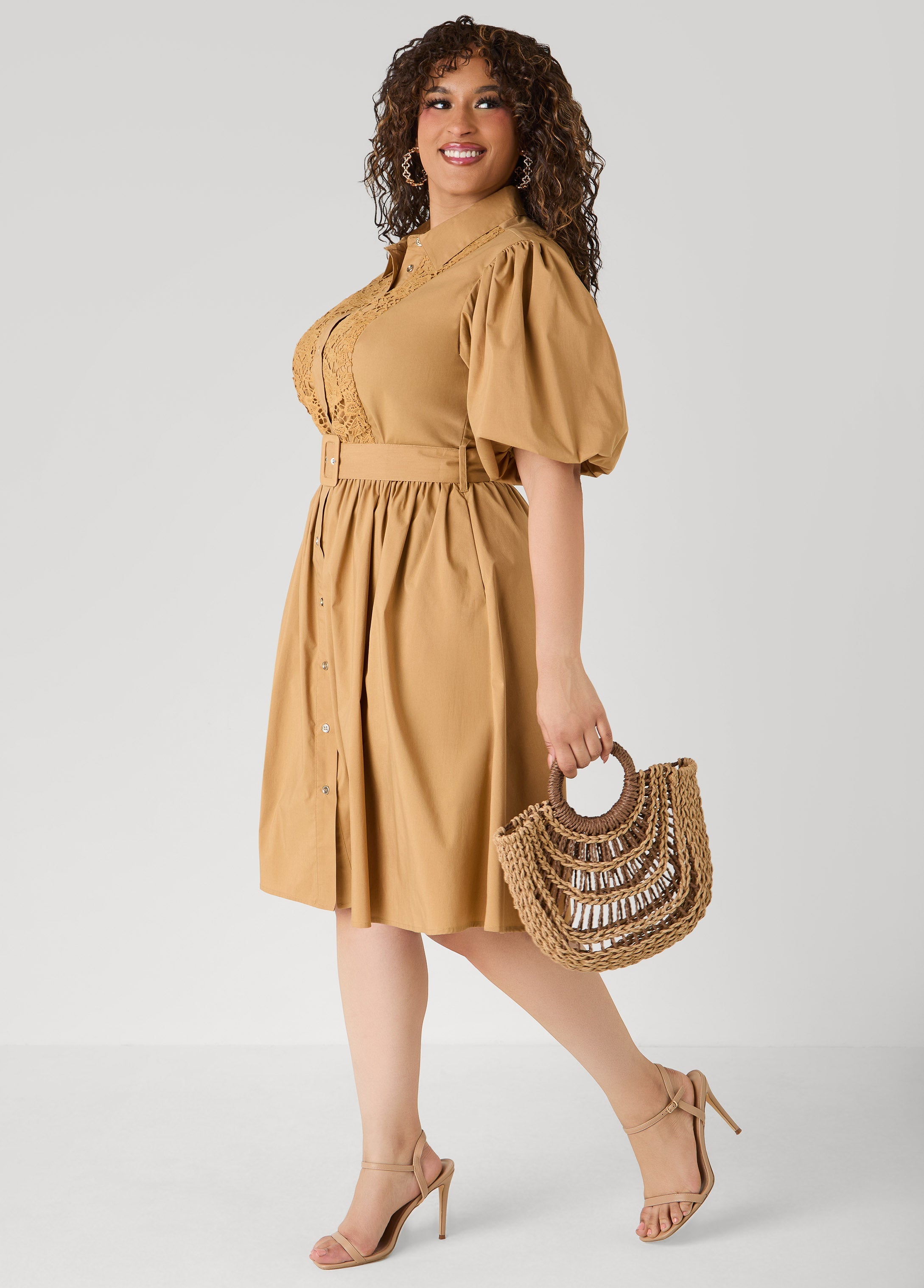 Crochet Panel A Line Shirtdress