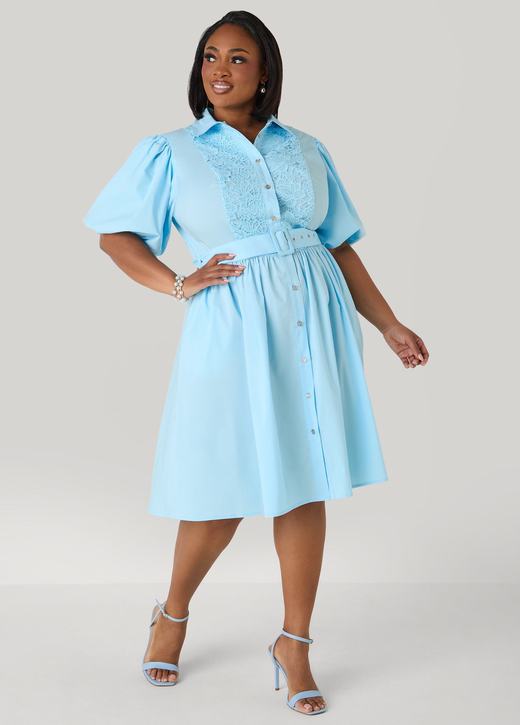 Crochet Paneled A Line Shirtdress