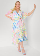 Faux Wrap Watercolor Floral Dress