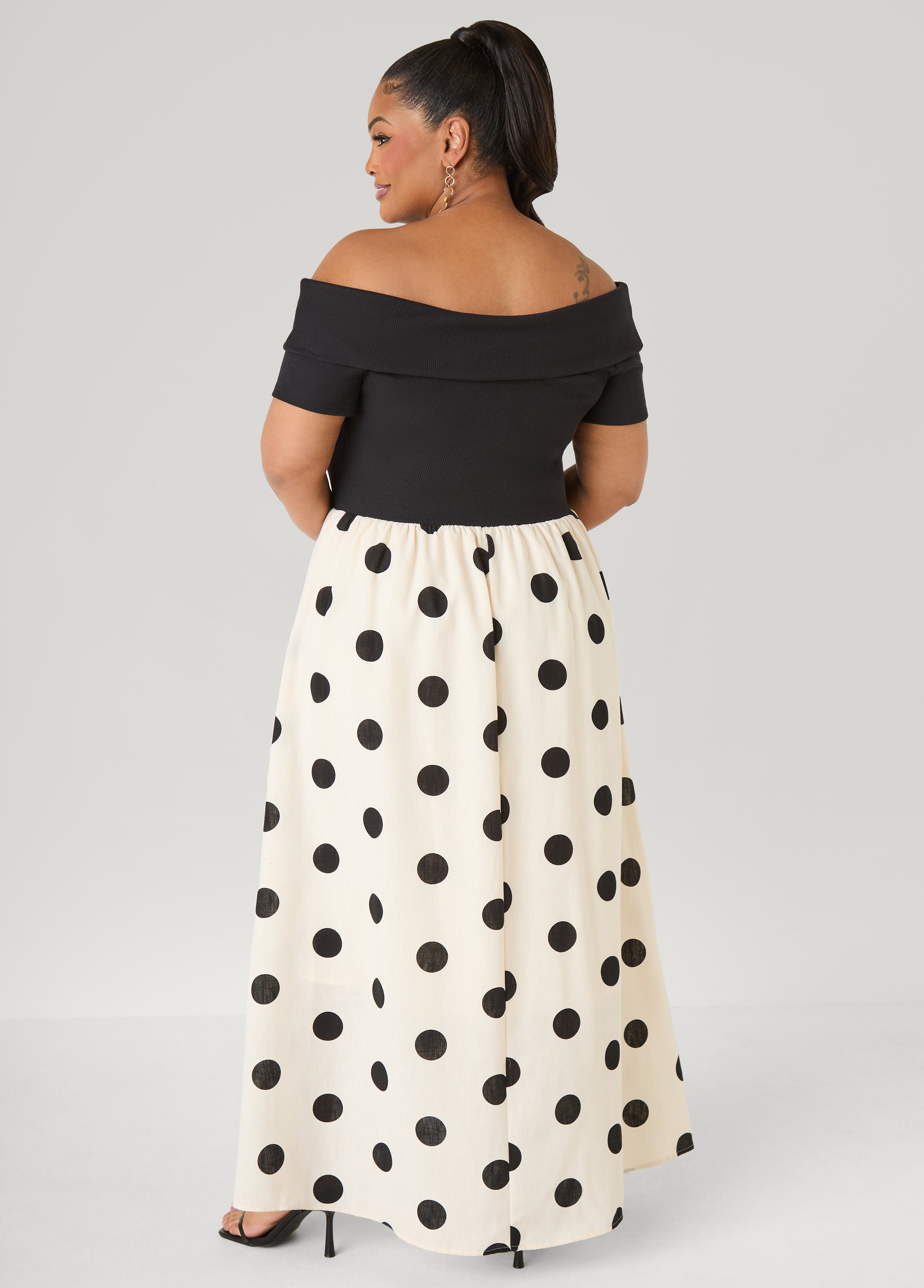 Tall Off The Shoulder Polka Dot Dress