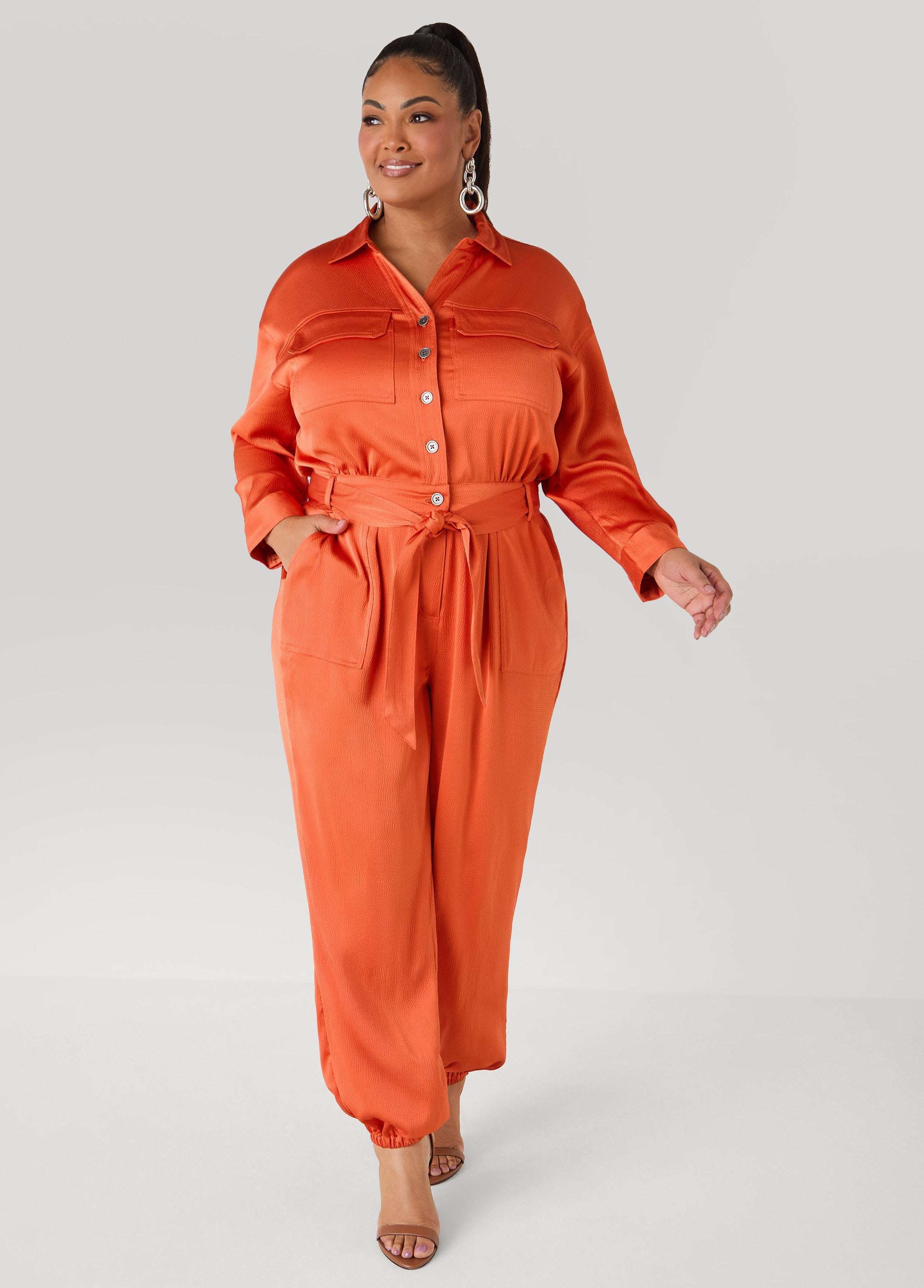 Hammered Satin Joggers Jumpsuit