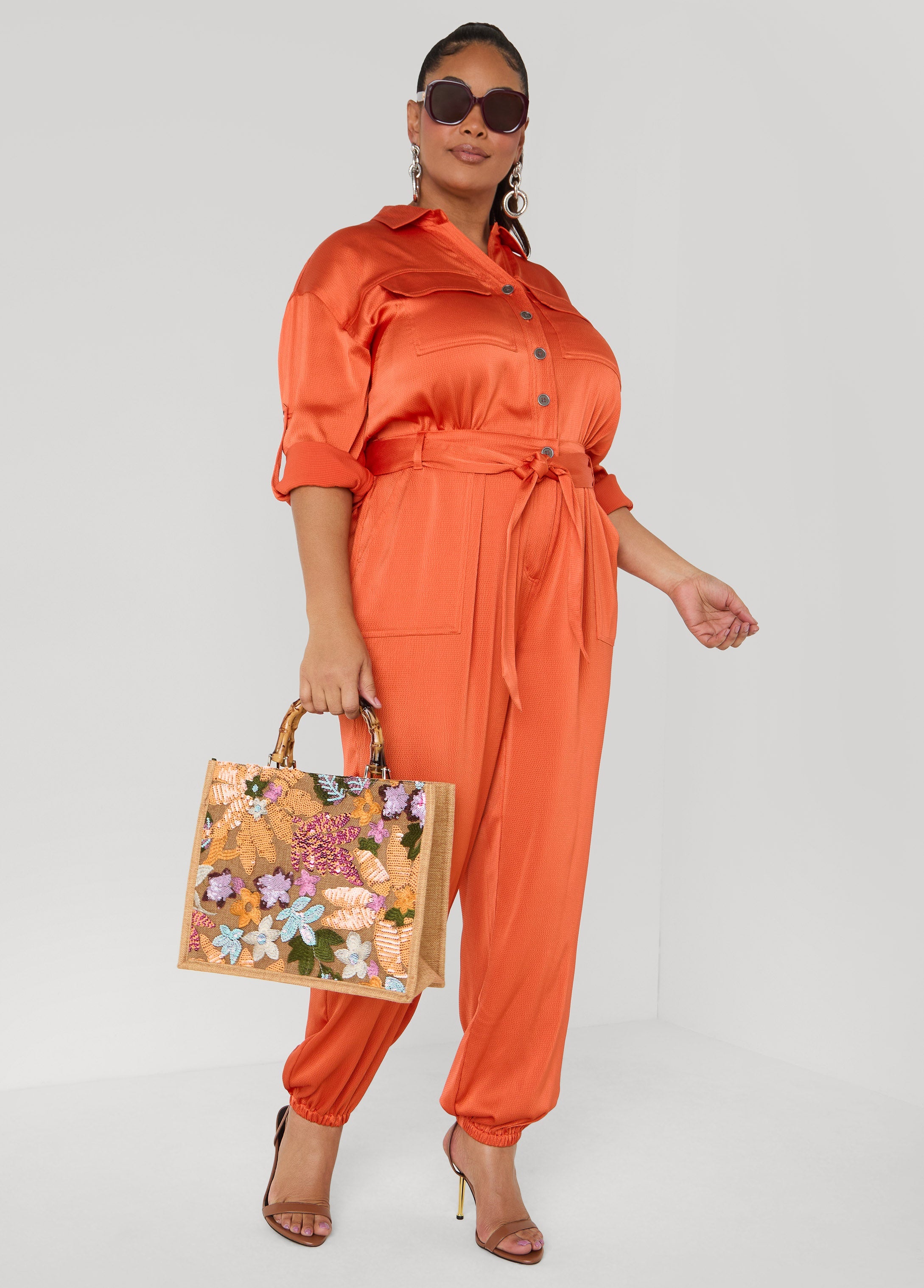 Hammered Satin Joggers Jumpsuit