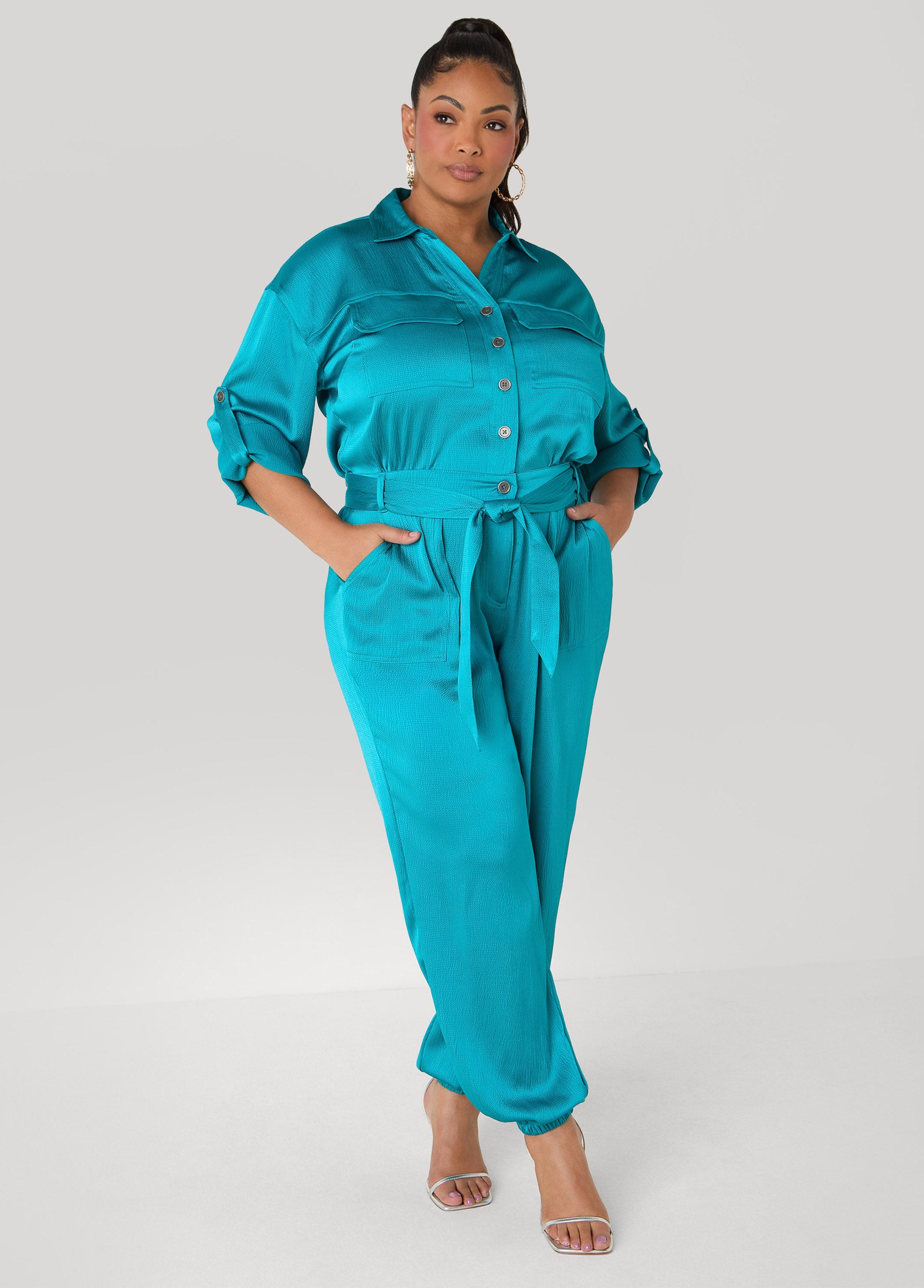 Hammered Satin Joggers Jumpsuit