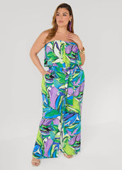 Strapless Leaf Print Jumpsuit