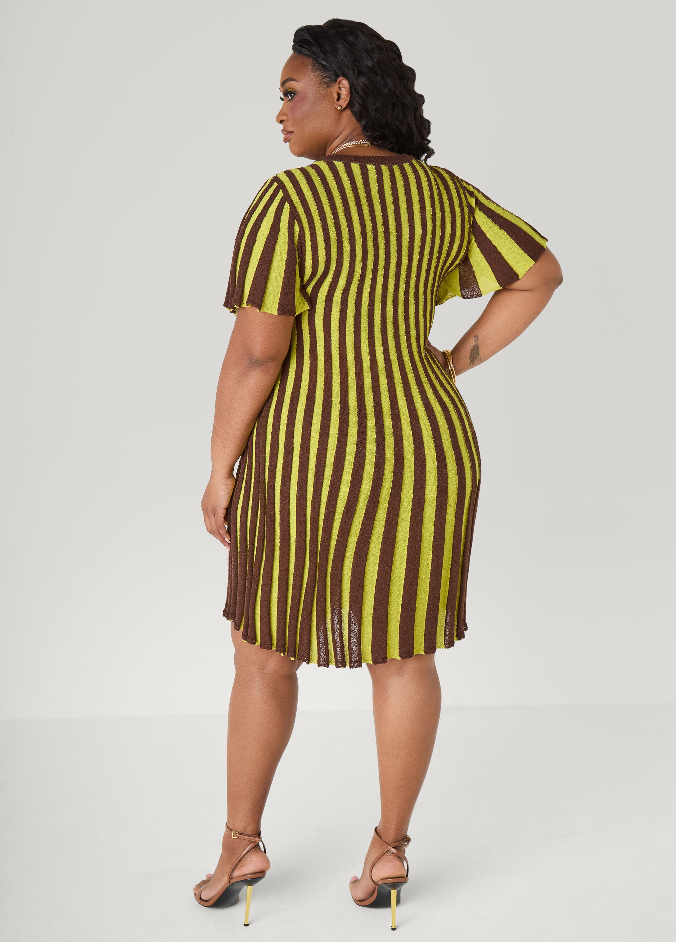 A Line Striped Sweater Dress