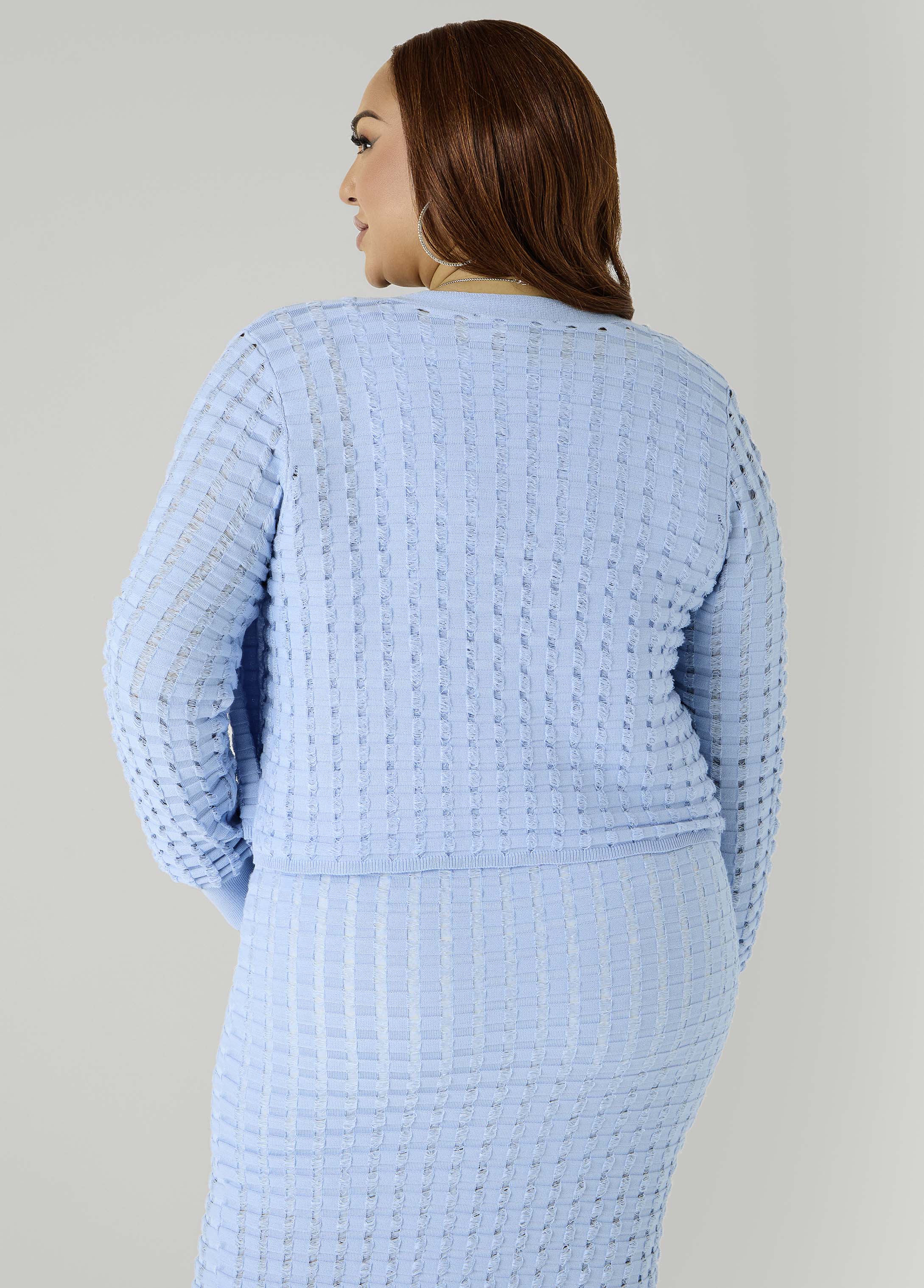 Checked Textured Knit Cardigan