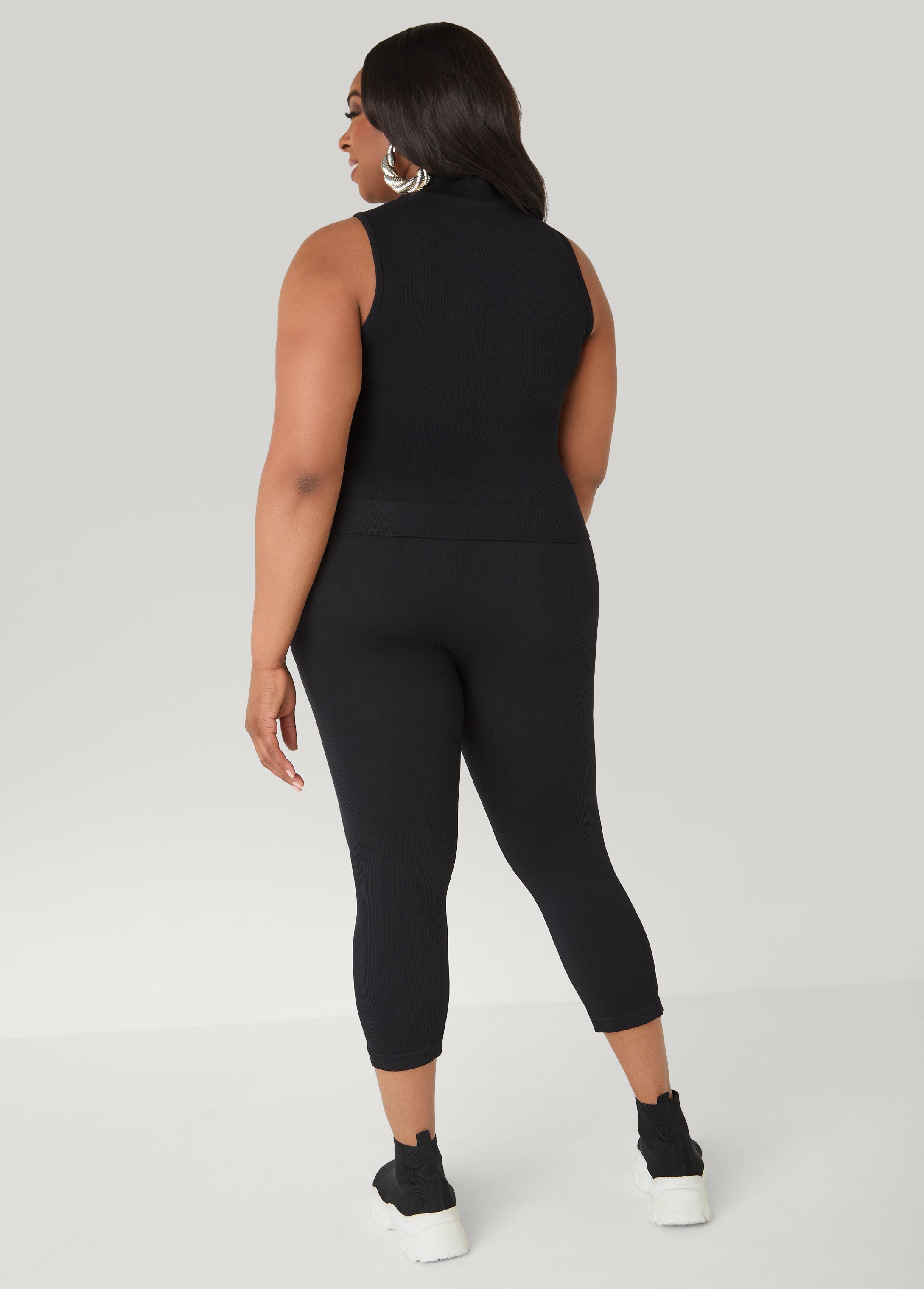 Ribbed Mock Neck Top And Capri Set