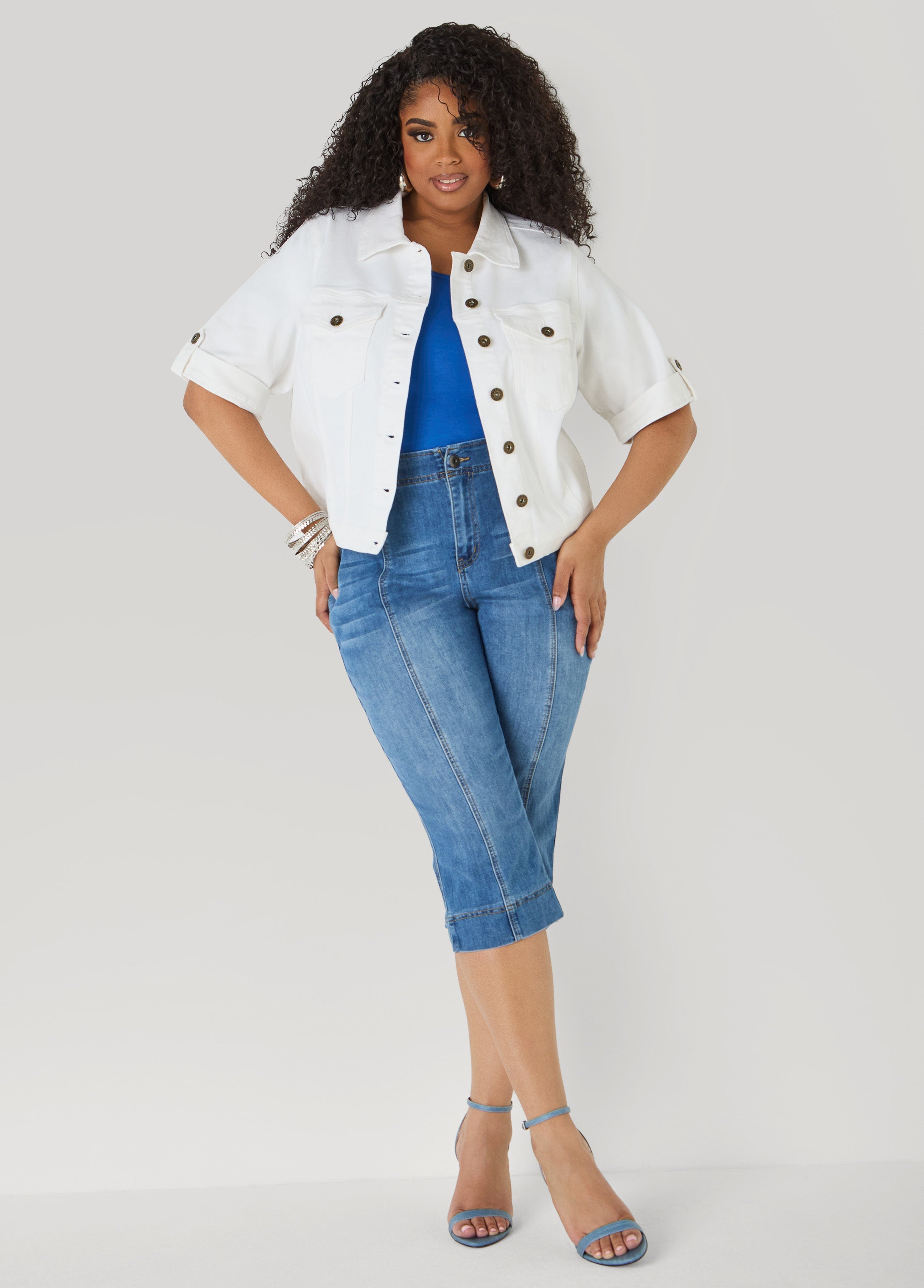 Flap Pocket Seamed Denim Capris