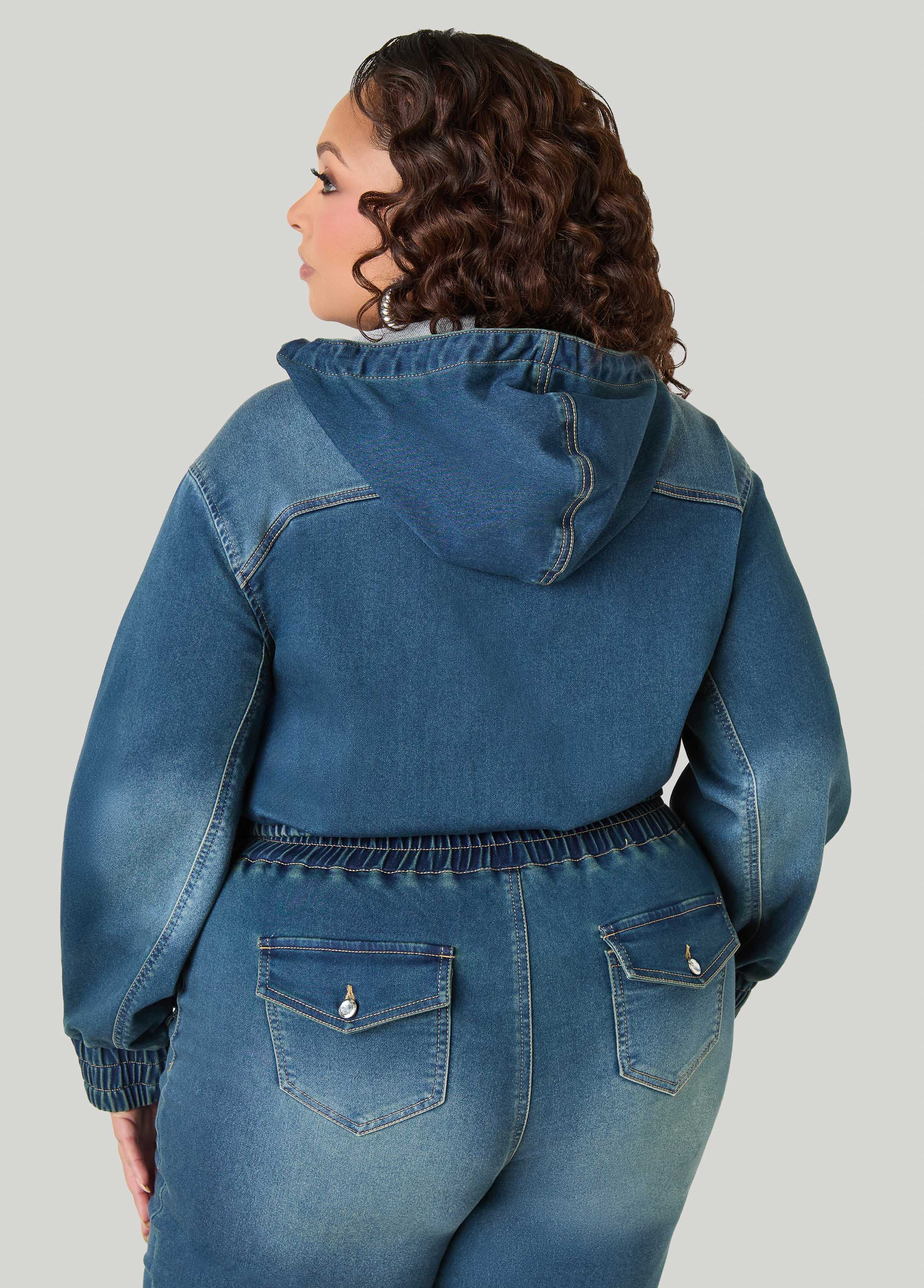 Hooded Faux Wrap Denim Jacket