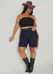 Fringed Denim Shorts