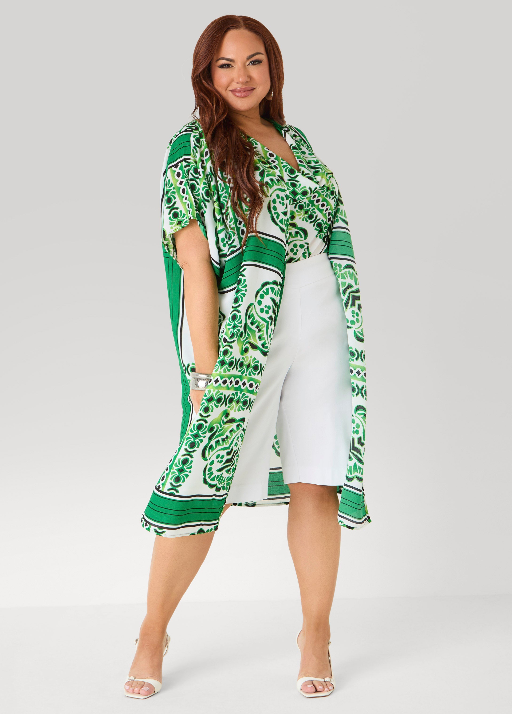 Scarf Print Open Front Duster